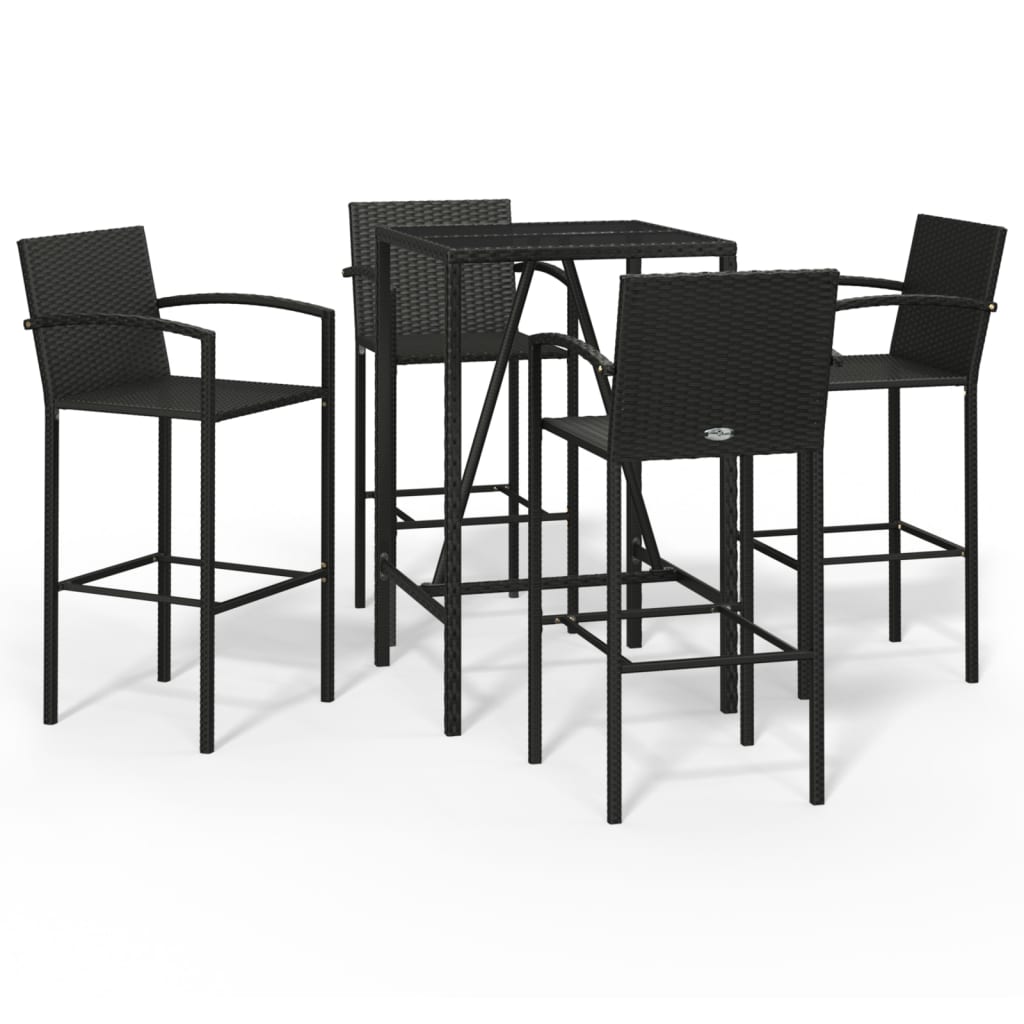 5-delige Tuinbarset poly rattan zwart
