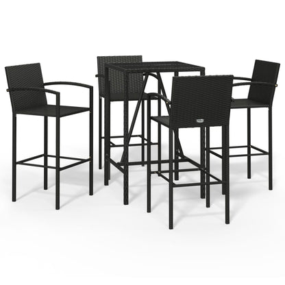 5-delige Tuinbarset poly rattan zwart
