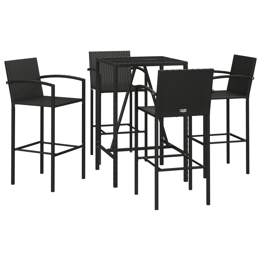 5-delige Tuinbarset poly rattan zwart