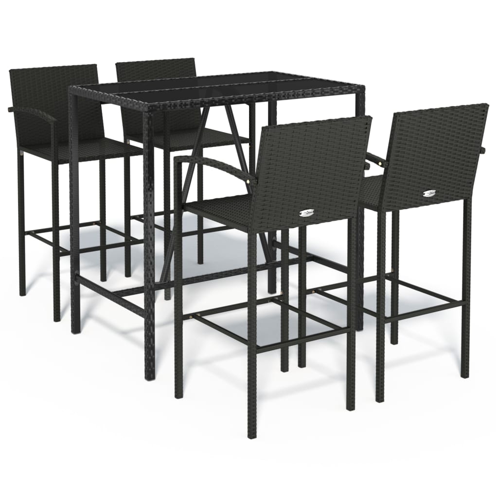 5-delige Tuinbarset poly rattan zwart