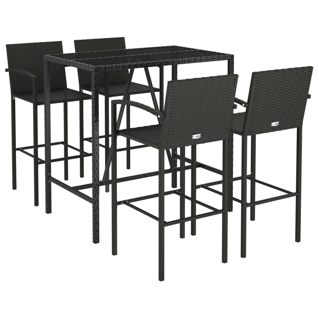 5-delige Tuinbarset poly rattan zwart