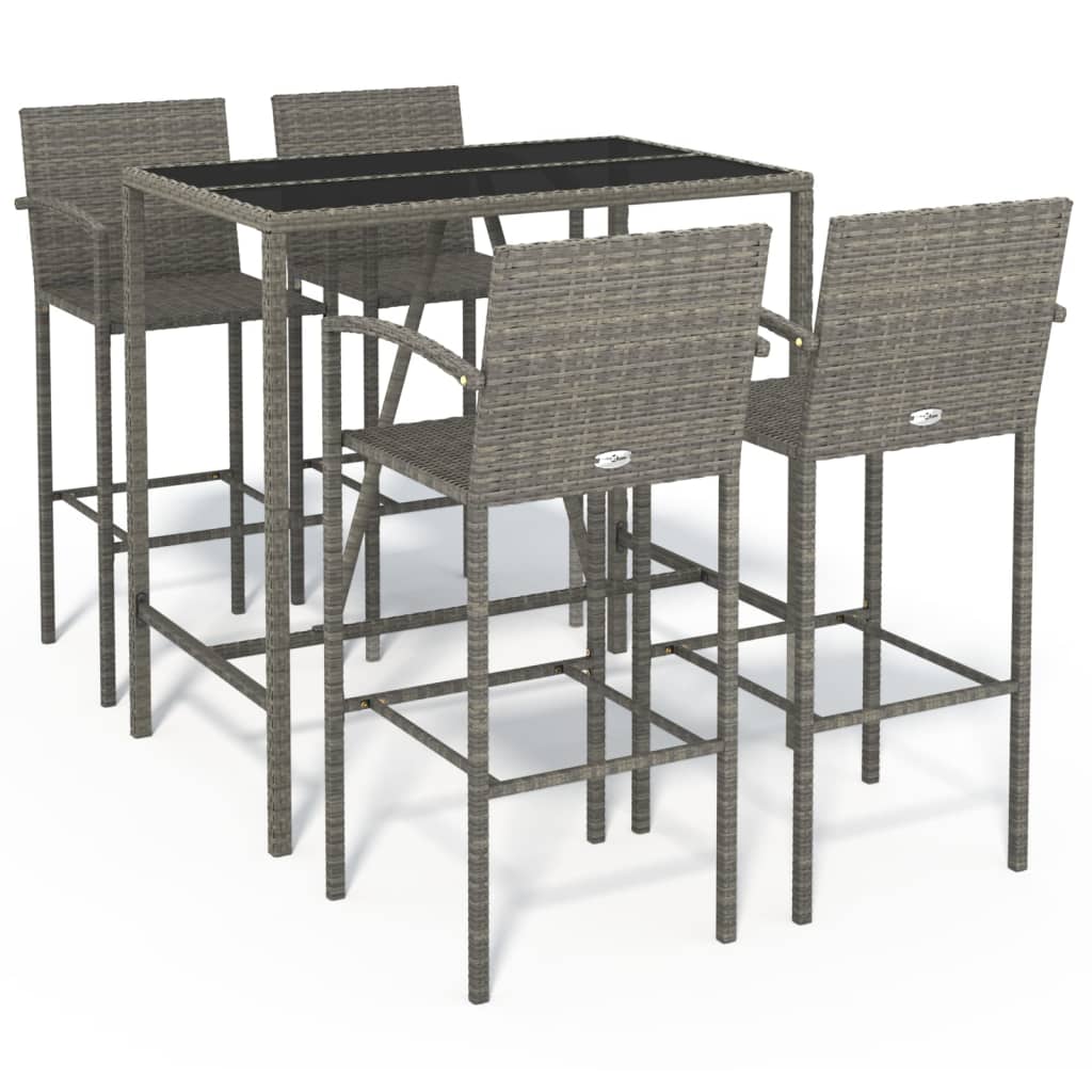 5-delige Tuinbarset poly rattan grijs