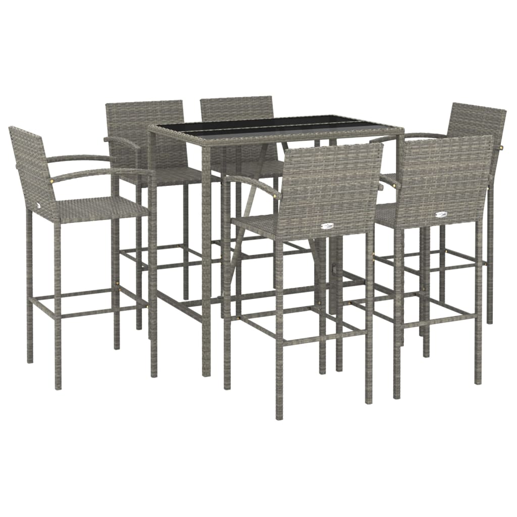 7-delige Tuinbarset poly rattan grijs
