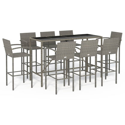 9-delige Tuinbarset poly rattan grijs
