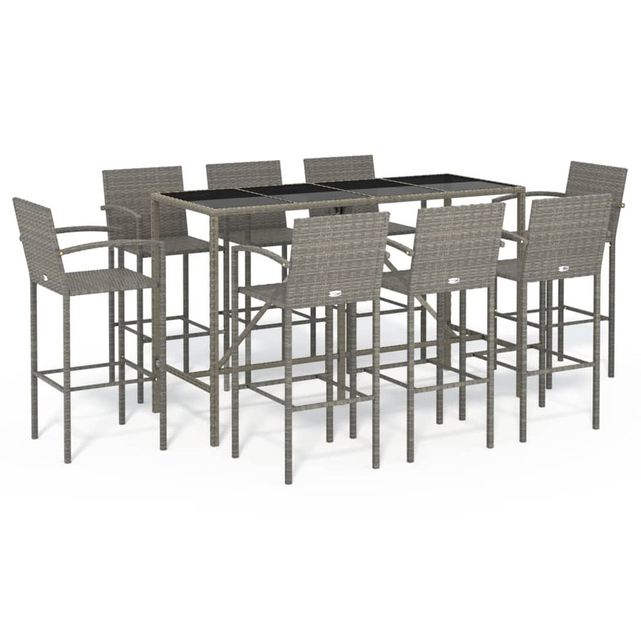 9-delige Tuinbarset poly rattan grijs