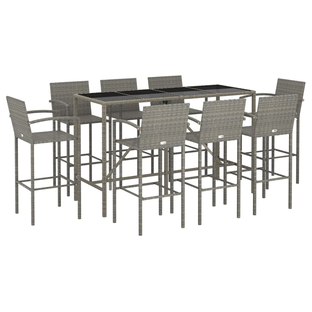 9-delige Tuinbarset poly rattan grijs