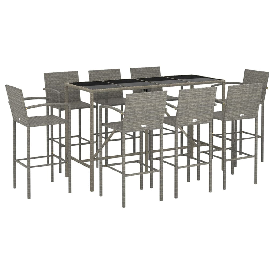 9-delige Tuinbarset poly rattan grijs