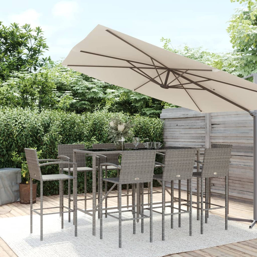 9-delige Tuinbarset poly rattan grijs