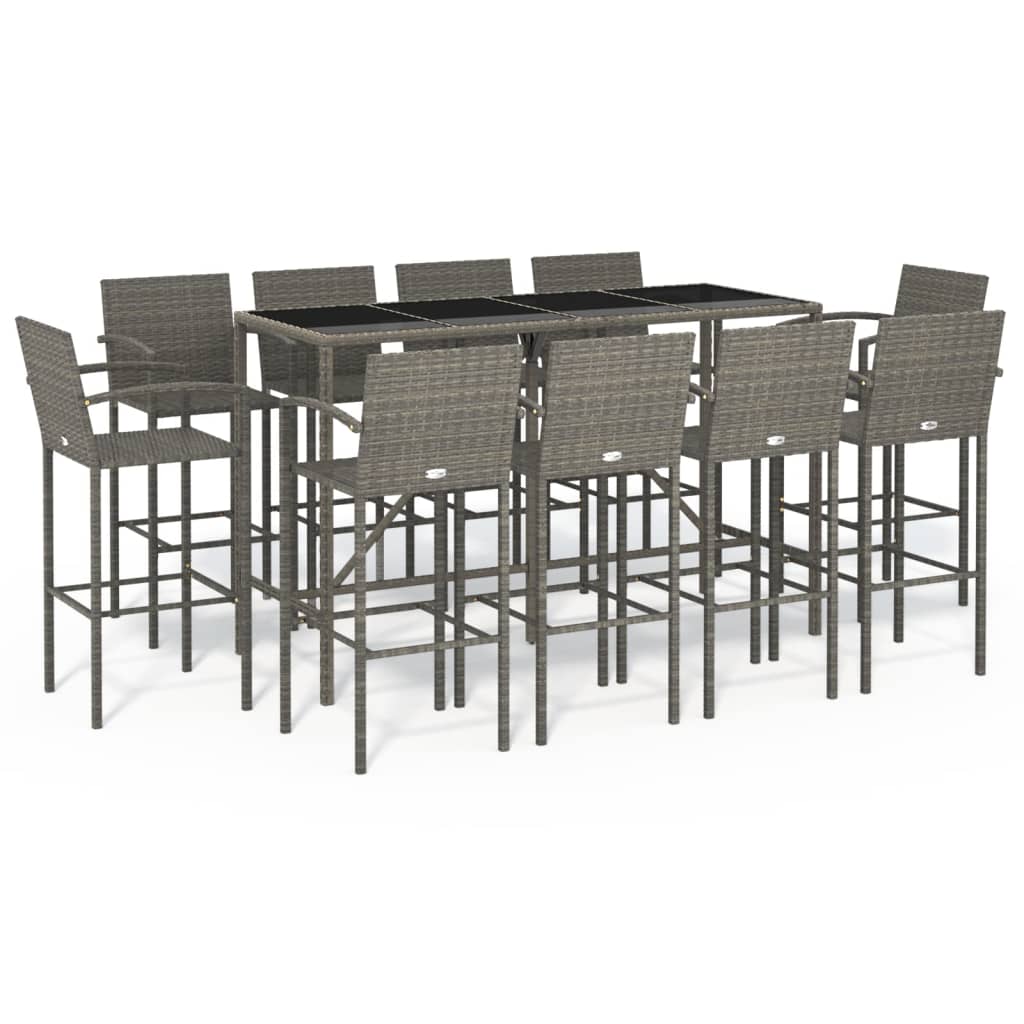 11-delige Tuinbarset poly rattan grijs