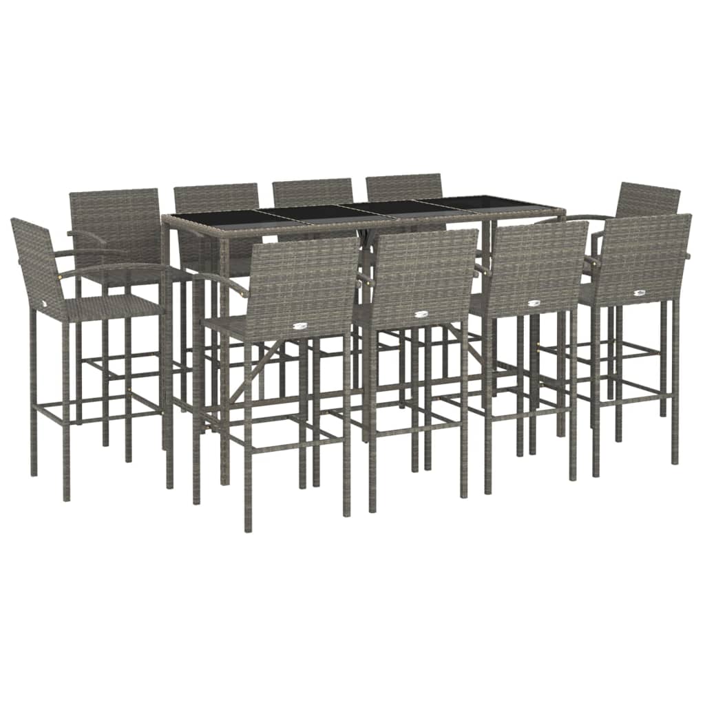 11-delige Tuinbarset poly rattan grijs
