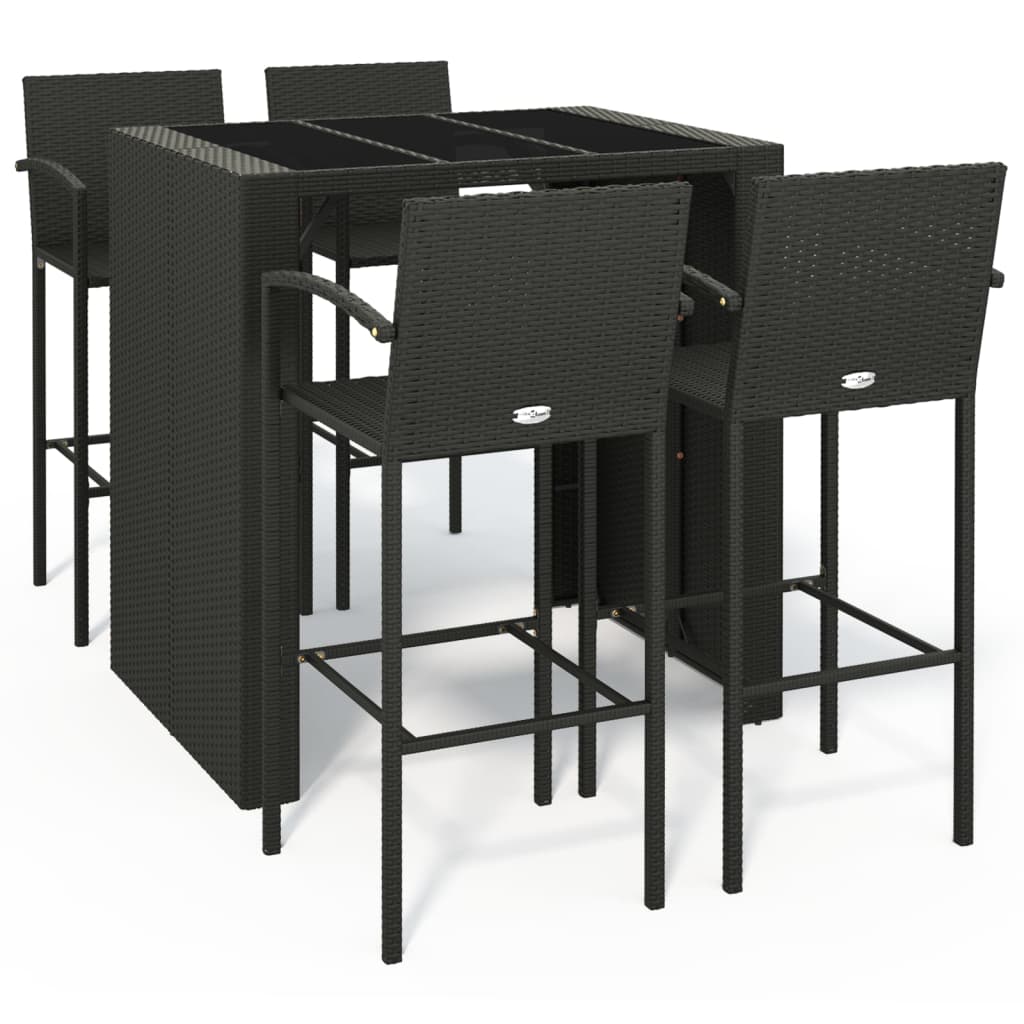5-delige Tuinbarset poly rattan zwart
