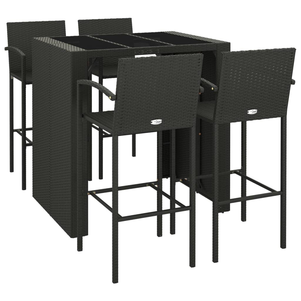 5-delige Tuinbarset poly rattan zwart