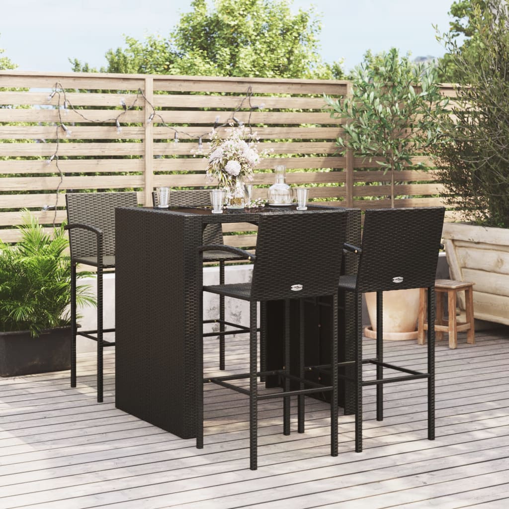 5-delige Tuinbarset poly rattan zwart