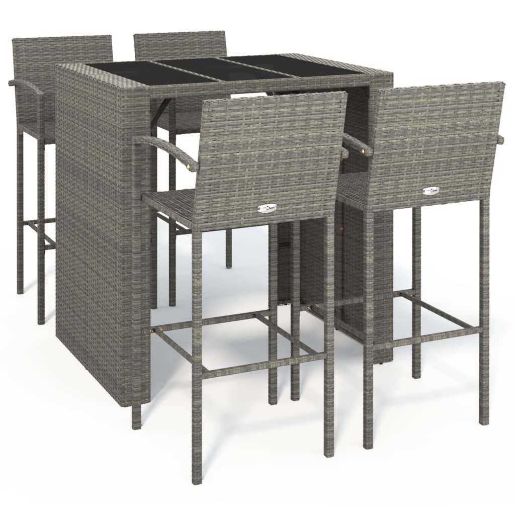 5-delige Tuinbarset poly rattan grijs