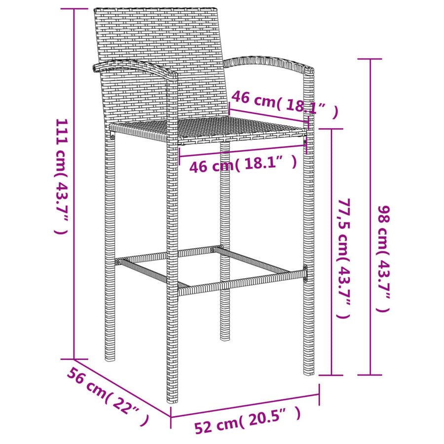 5-delige Tuinbarset poly rattan grijs