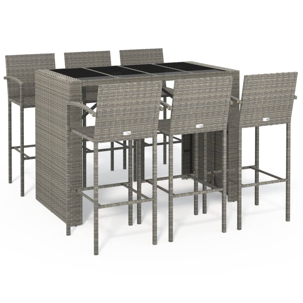 7-delige Tuinbarset poly rattan grijs