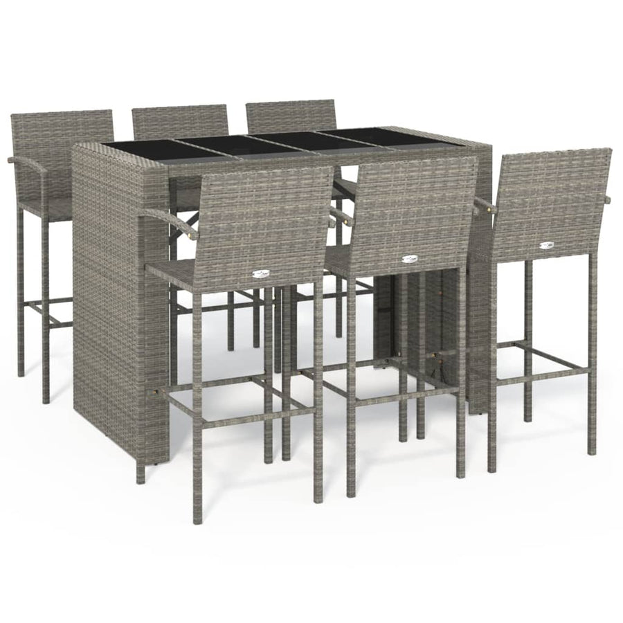 7-delige Tuinbarset poly rattan grijs