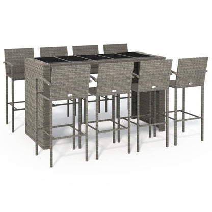 9-delige Tuinbarset poly rattan grijs