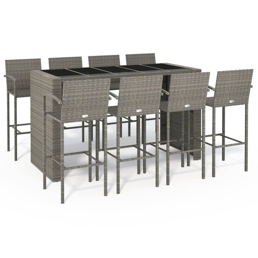 9-delige Tuinbarset poly rattan grijs