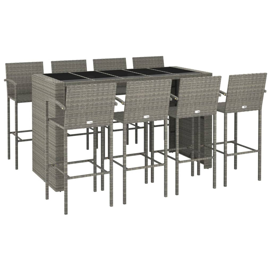 9-delige Tuinbarset poly rattan grijs