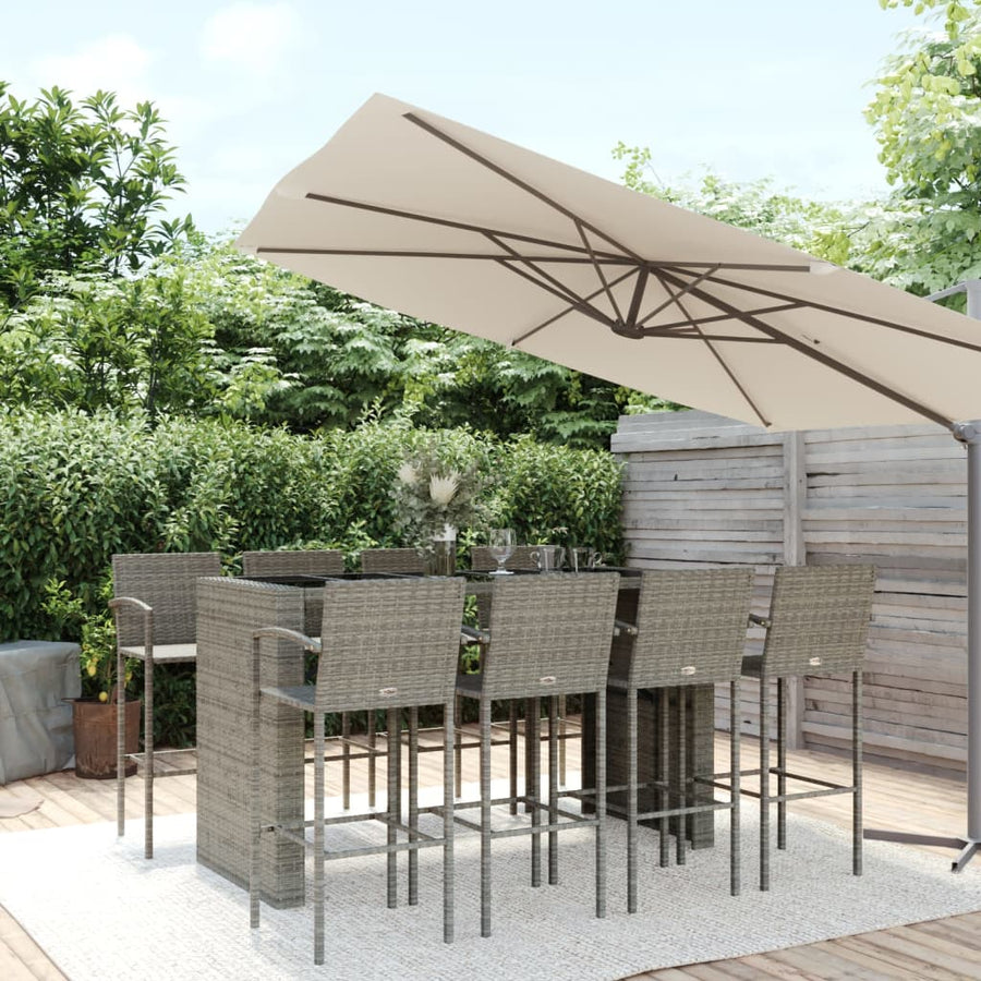 9-delige Tuinbarset poly rattan grijs