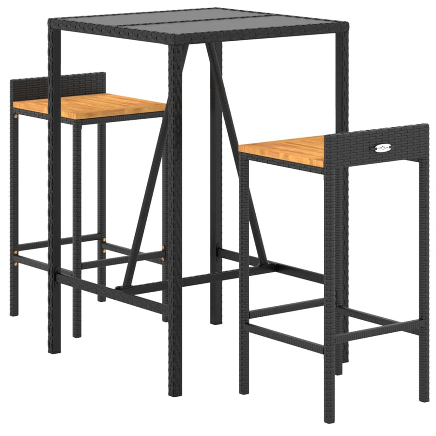 3-Delige Tuinbarset Poly Rattan En Massief Acaciahout 2