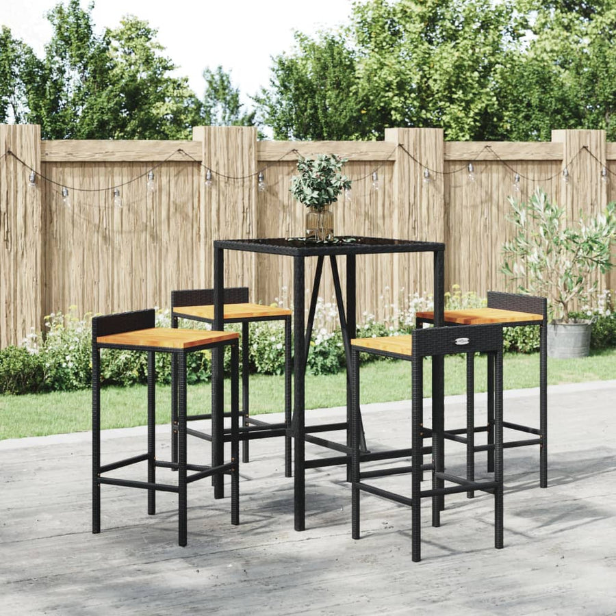 5-Delige Tuinbarset Poly Rattan En Massief Acaciahout 4