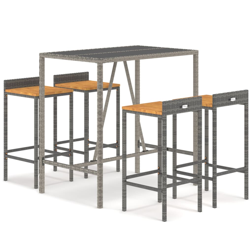 5-Delige Tuinbarset Poly Rattan En Massief Acaciahout 4 110 cm tafellengte Grijs