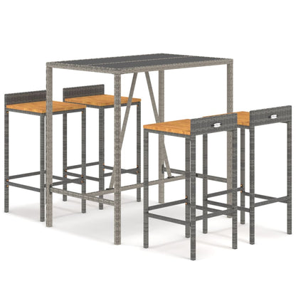 5-Delige Tuinbarset Poly Rattan En Massief Acaciahout 4 110 cm tafellengte Grijs