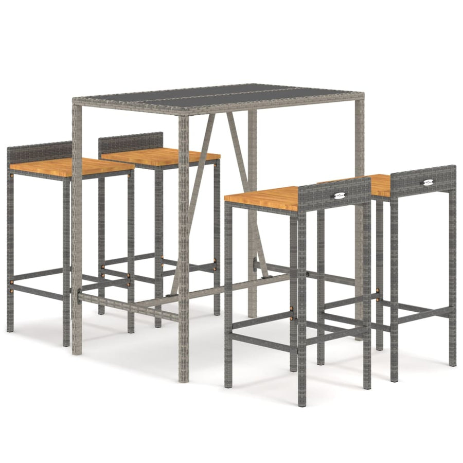 5-Delige Tuinbarset Poly Rattan En Massief Acaciahout 4 110 cm tafellengte Grijs