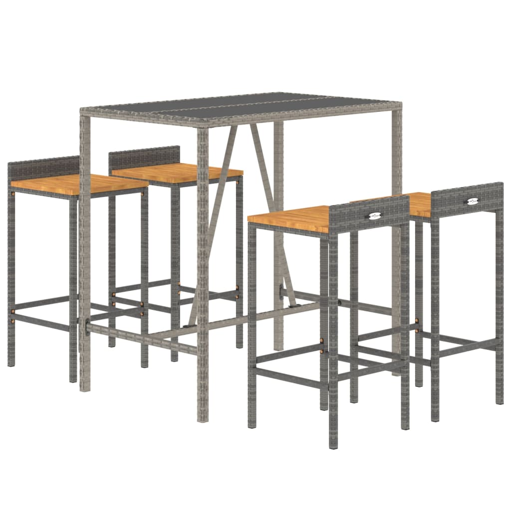 5-Delige Tuinbarset Poly Rattan En Massief Acaciahout 4 110 cm tafellengte Grijs