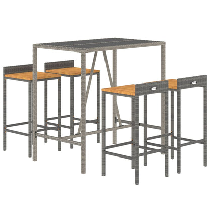 5-Delige Tuinbarset Poly Rattan En Massief Acaciahout 4 110 cm tafellengte Grijs