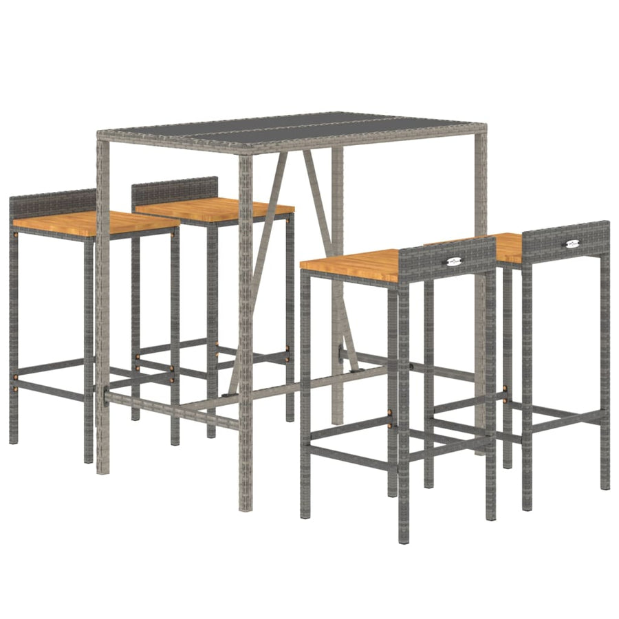 5-Delige Tuinbarset Poly Rattan En Massief Acaciahout 4 110 cm tafellengte Grijs