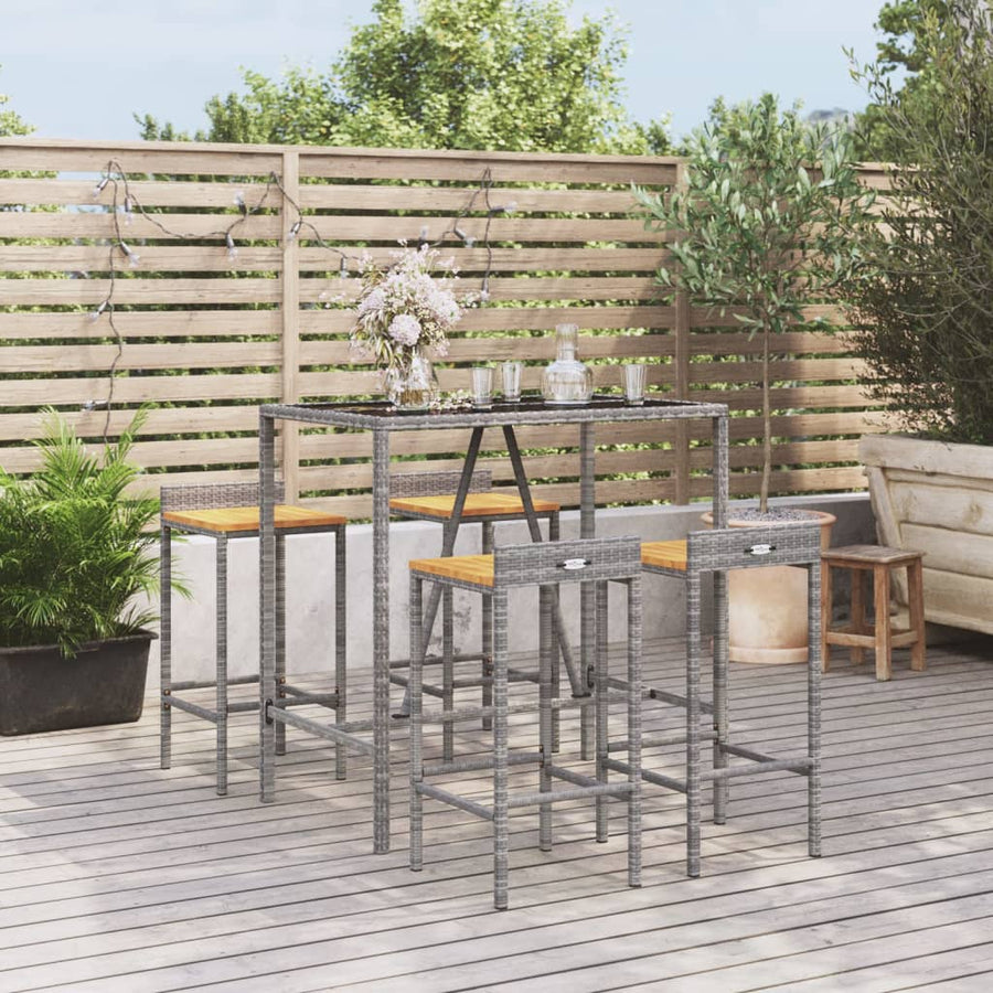 5-Delige Tuinbarset Poly Rattan En Massief Acaciahout 4 110 cm tafellengte Grijs