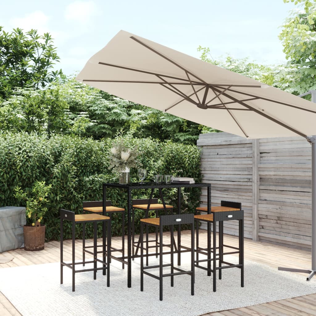 7-Delige Tuinbarset Poly Rattan En Massief Acaciahout 6