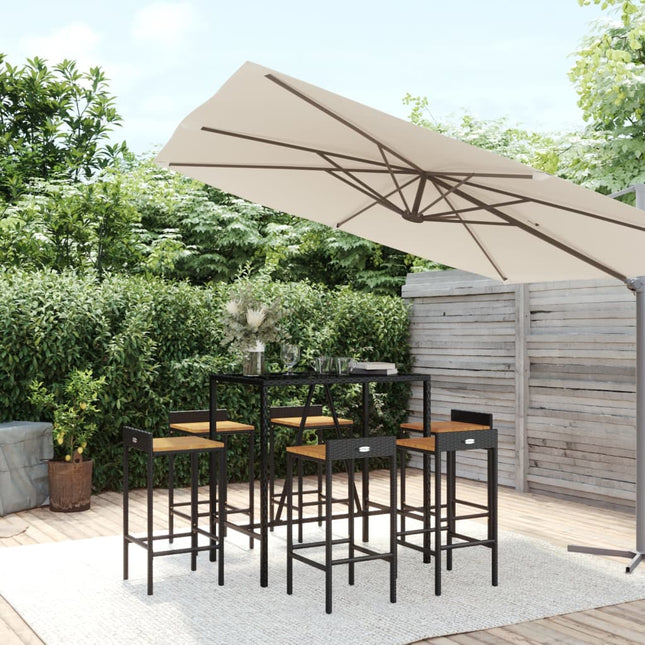 -Delige Tuinbarset Poly Rattan En Massief Acaciahout 7 110 cm tafellengte Zwart