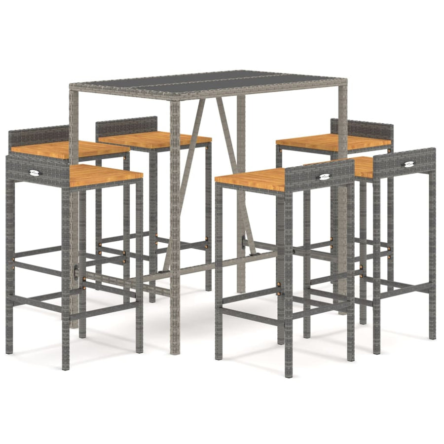 7-Delige Tuinbarset Poly Rattan En Massief Acaciahout 6 110 cm tafellengte Grijs