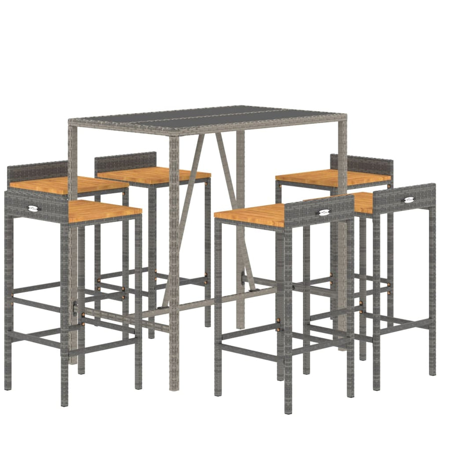 7-Delige Tuinbarset Poly Rattan En Massief Acaciahout 6 110 cm tafellengte Grijs