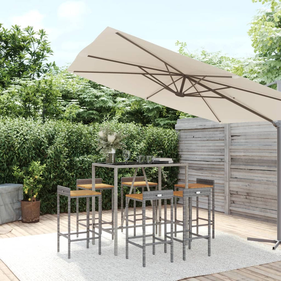 7-Delige Tuinbarset Poly Rattan En Massief Acaciahout 6 110 cm tafellengte Grijs
