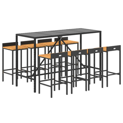 -Delige Tuinbarset Poly Rattan En Massief Acaciahout 9 180 cm tafellengte Zwart