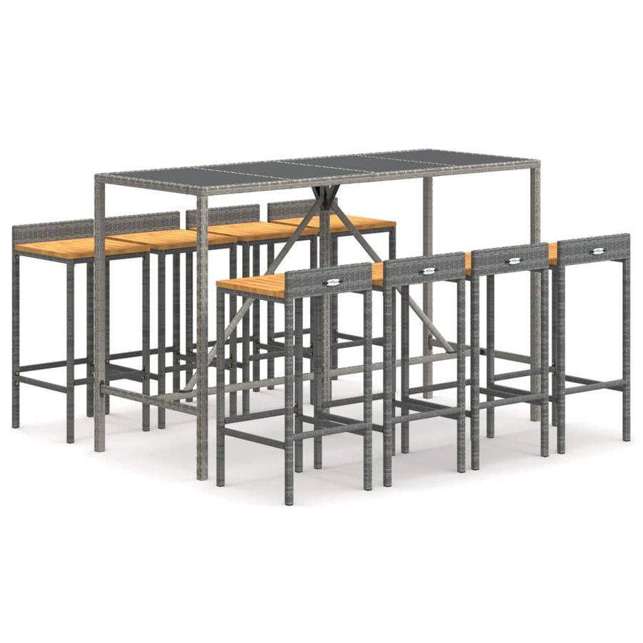 -Delige Tuinbarset Poly Rattan En Massief Acaciahout 9 180 cm tafellengte Grijs