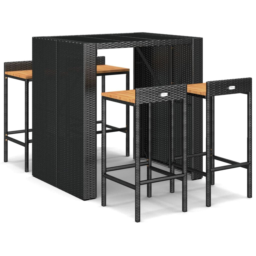 5-delige Tuinbarset poly rattan en massief acaciahout zwart