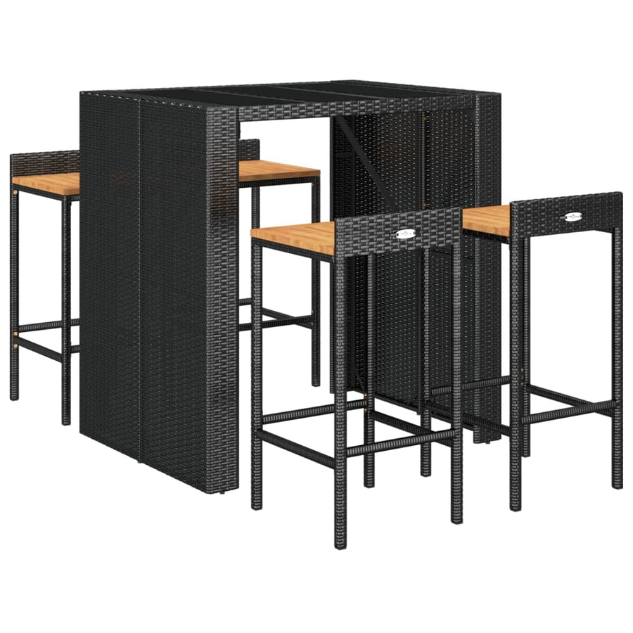 5-delige Tuinbarset poly rattan en massief acaciahout zwart
