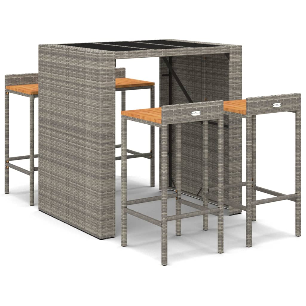 5-Delige Tuinbarset Poly Rattan En Massief Acaciahout 4