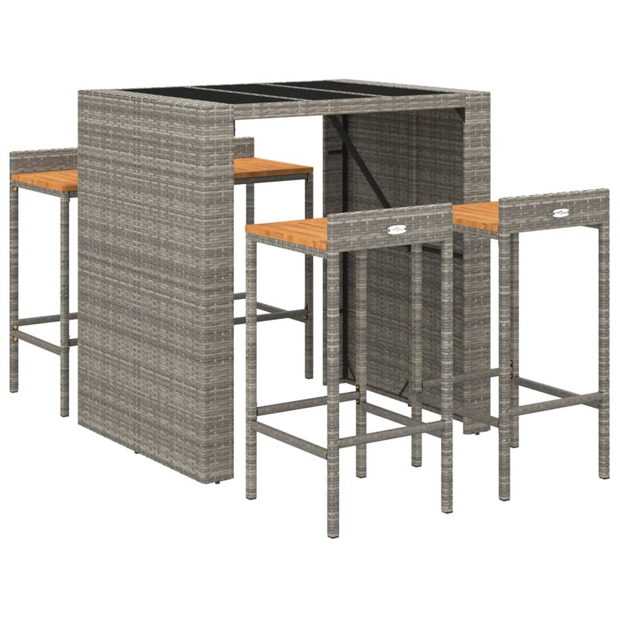 5-Delige Tuinbarset Poly Rattan En Massief Acaciahout 4