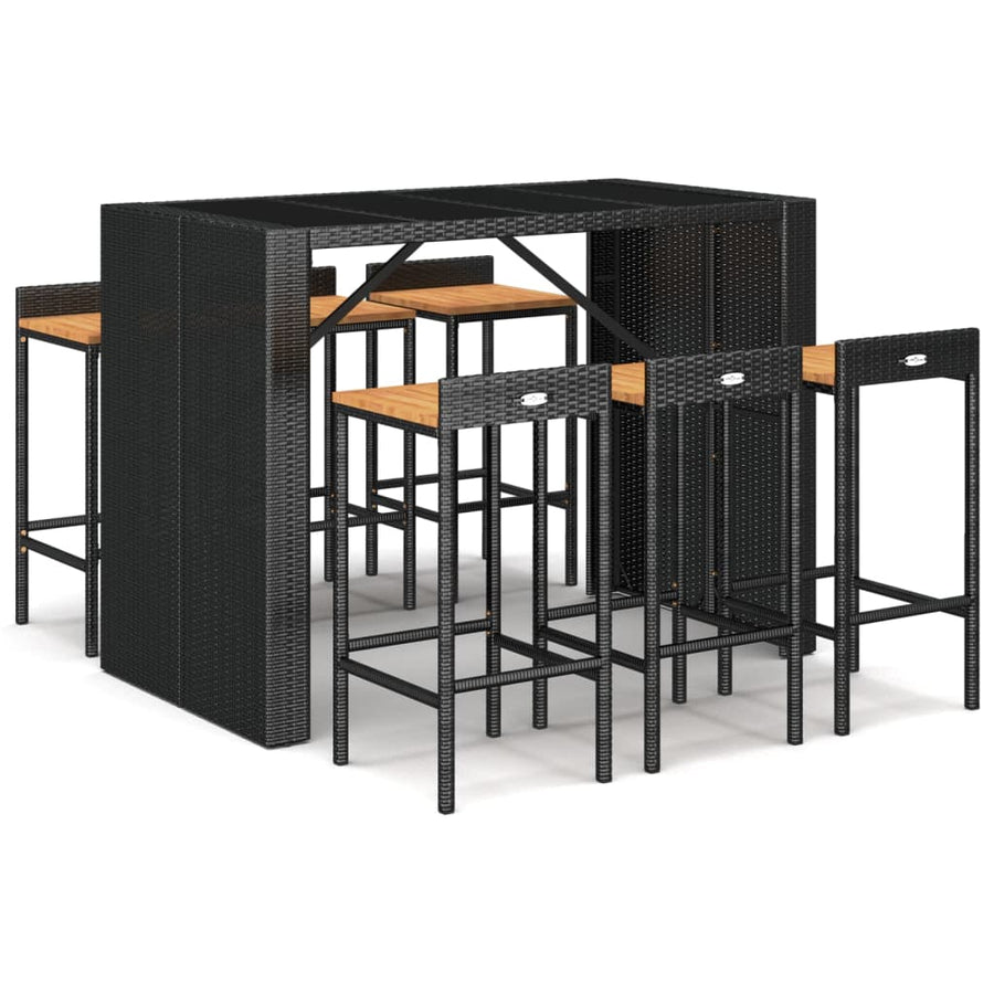 -Delige Tuinbarset Poly Rattan En Massief Acaciahout 7 Zwart