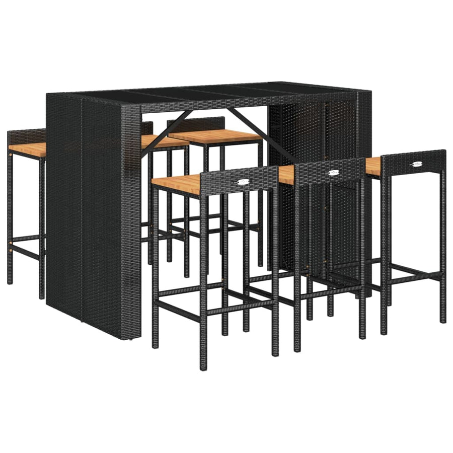 -Delige Tuinbarset Poly Rattan En Massief Acaciahout 7 Zwart