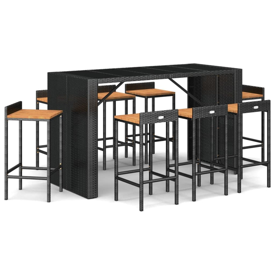 -Delige Tuinbarset Poly Rattan En Massief Acaciahout 9 Zwart