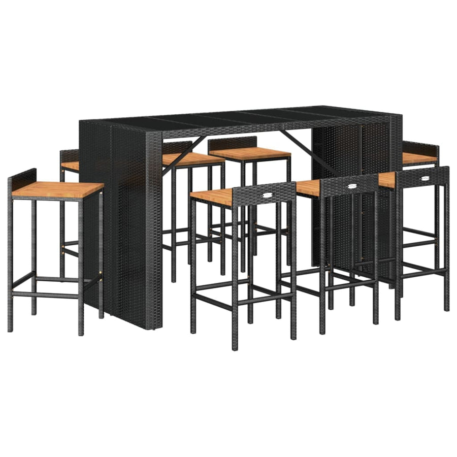 -Delige Tuinbarset Poly Rattan En Massief Acaciahout 9 Zwart