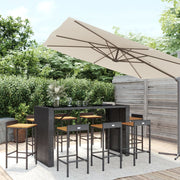 Tuinbarset 9-delig poly rattan acaciahout zwart